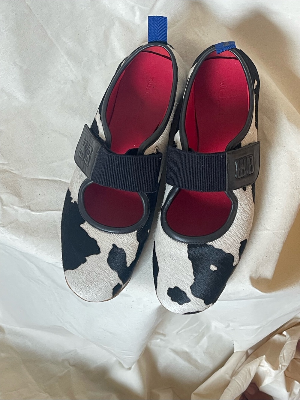 Men's Wales Bonner Cow-Print Mary Jane Shoes in Black & White - Picture 3 of 5